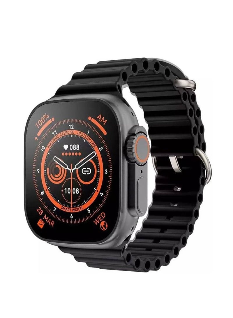 Oteeto OW8 Ultra Smart Watch with 2.2 Inch AMOLED Touch Display, Bluetooth Calling, Health & Fitness Tracking, Wireless Charger, 2 Strap Set for Men and Women, Black - Image 2